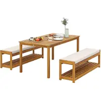 Outsunny 3 tlg. Gartenmöbel-Set, Sitzgarnitur inkl. 1 Esstisch mit Schirmloch