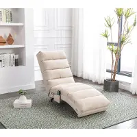 MODFU Massagesessel mit 140° Rückenlehne, Relaxsessel mit sanfter Vibrationsfunktion, feststehender Liegestuhl mit Seitentasche,Posterstuhl aus Leinenbezug,Beige