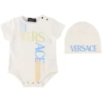 Versace Geschenkbox - Mütze/Body k/ä - Weiß/Hellblau m. Logo - - 3-6 mt - Body K/Ä
