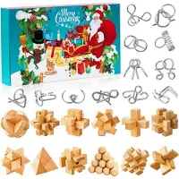 Snq Knobelspiele Adventskalender 2025 Kinder & Erwachsene-24 Tage von Weihnachtskalender Geschenke mit Metall Knobelei und Holzk, Geschicklichkeitsspiele, IQ Puzzle fš¹r Jungen, M?dchen, Jugendliche