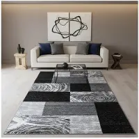 KADIMA DESIGN Teppich Kurzflor DRAU in Schwarz, abstrakt kariert, 120 x 170 cm