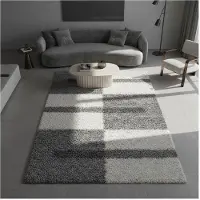KADIMA DESIGN Hochflorteppich WERFEN, kariert, Hellgrau, 140 x 200 cm