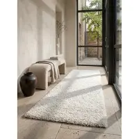 KADIMA DESIGN Hochflorteppich RHEIN, einfarbig, aus Polypropylen, Creme, 80 x 250 cm