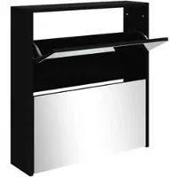 Helloshop26 - Schuhschrank Schuhaufbewahrung Eingangsbereich-/Flur-/Wohnzimmermöbel mit Spiegel 2 Ebenen 63 x 17 x 67 cm schwarz 02_0021415