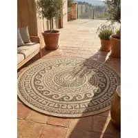 KADIMA DESIGN Outdoorteppich KAUNS, im Vintage-Stil, aus Polypropylen, Schwarz, Ø 200 cm