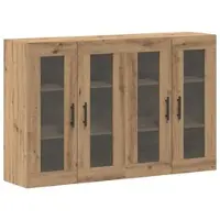 Helloshop26 - Set aus 2 rustikalen Eichen-Wandschränken im Landhausstil 69,5 x 34 x 90 cm mit eleganten Glastüren aus schwarzem 02_0056059