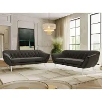 MKS Meble Polstergarnitur PIRS 3-3, Armlehnen, Wellenfederung, weiße Füße, Dreisitzer Sofa, Polstermöbel Set, gesteppte Rückenlehne - Hellgrau Velvet