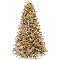 Costway 240cm Künstlicher Weihnachtsbaum mit Schnee， warmweißen LEDs & Metallständer, Tannenbaum, Christbaum, Kunstbaum Weihnachten