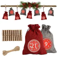 Vigevee 24pcs Adventskalender zum Befüllen Weihnachten, Aufkleber, DIY Säckchen Stoffbeutel, Geschenk Bastelset, Deko Set, Rot/Grau