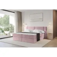 ALTDECOR Boxspringbett - H3 Matratze und Topper - EVON - 200x200 - Rosa - Doppelbett, Boxbett, Polsterbett mit Bettkasten mit Stauraum und Kopftei