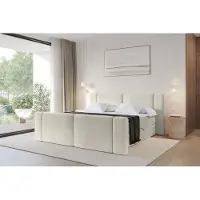 ALTDECOR Boxspringbett mit Fußteil - H4 Matratze und Topper - EVON-Z - 140x200 - Creme - Doppelbett, Boxbett, Polsterbett mit Bettkasten mit Stauraum und Kopftei