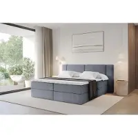 ALTDECOR Boxspringbett - H4 Matratze und Topper - EVON - 200x200 - Grau - Doppelbett, Boxbett, Polsterbett mit Bettkasten mit Stauraum und Kopftei