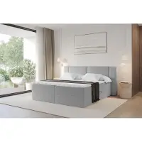 ALTDECOR Boxspringbett - H3 Matratze und Topper - EVON - 200x200 - Hellgrau - Doppelbett, Boxbett, Polsterbett mit Bettkasten mit Stauraum und Kopftei