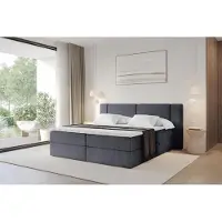 ALTDECOR Boxspringbett - H3 Matratze und Topper - EVON - 180x200 - Dunkelgrau - Doppelbett, Boxbett, Polsterbett mit Bettkasten mit Stauraum und Kopftei