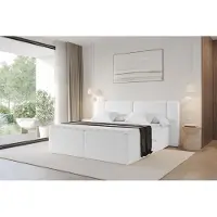 ALTDECOR Boxspringbett - H3 Matratze und Topper - EVON - 140x200 - Weiß - Doppelbett, Boxbett, Polsterbett mit Bettkasten mit Stauraum und Kopftei
