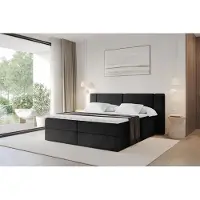 ALTDECOR Boxspringbett - H3 Matratze und Topper - EVON - 200x200 - Schwarz - Doppelbett, Boxbett, Polsterbett mit Bettkasten mit Stauraum und Kopftei