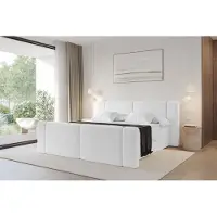 ALTDECOR Boxspringbett mit Fußteil - H4 Matratze und Topper - EVON-Z - 140x200 - Weiß - Doppelbett, Boxbett, Polsterbett mit Bettkasten mit Stauraum und Kopftei