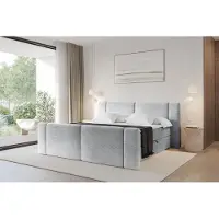 ALTDECOR Boxspringbett mit Fußteil - H4 Matratze und Topper - EVON-Z - 160x200 - Grau - Doppelbett, Boxbett, Polsterbett mit Bettkasten mit Stauraum und Kopftei