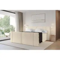 ALTDECOR Boxspringbett mit Fußteil - H3/H4 Matratze und Topper - EVON-Z KING - 180x200 - Beige - Doppelbett, Boxbett, Polsterbett mit Bettkasten mit Stauraum und Kopftei