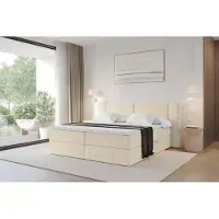 ALTDECOR Boxspringbett - H3 Matratze und Topper - EVON - 120x200 - Beige - Doppelbett, Boxbett, Polsterbett mit Bettkasten mit Stauraum und Kopftei