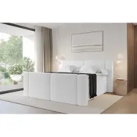 ALTDECOR Boxspringbett mit Fußteil - H3/H4 Matratze und Topper - EVON-Z KING - 160x200 - Weiß - Doppelbett, Boxbett, Polsterbett mit Bettkasten mit Stauraum und Kopftei