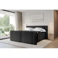 ALTDECOR Boxspringbett mit Fußteil - H3/H4 Matratze und Topper - EVON-Z KING - 180x200 - Schwarz - Doppelbett, Boxbett, Polsterbett mit Bettkasten mit Stauraum und Kopftei