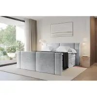 ALTDECOR Boxspringbett mit Fußteil - H3/H4 Matratze und Topper - EVON-Z KING - 180x200 - Grau - Doppelbett, Boxbett, Polsterbett mit Bettkasten mit Stauraum und Kopftei