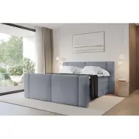 ALTDECOR Boxspringbett mit Fußteil - H3/H4 Matratze und Topper - EVON-Z KING - 120x200 - Grau - Doppelbett, Boxbett, Polsterbett mit Bettkasten mit Stauraum und Kopftei