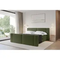 ALTDECOR Boxspringbett mit Fußteil - H3 Matratze und Topper - EVON-Z - 160x200 - Grün - Doppelbett, Boxbett, Polsterbett mit Bettkasten mit Stauraum und Kopftei