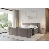 ALTDECOR Boxspringbett mit Fußteil - H4 Matratze und Topper - EVON-Z - 160x200 - Braun - Doppelbett, Boxbett, Polsterbett mit Bettkasten mit Stauraum und Kopftei