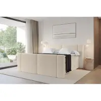 ALTDECOR Boxspringbett mit Fußteil - H3/H4 Matratze und Topper - EVON-Z KING - 120x200 - Dunkelbeige - Doppelbett, Boxbett, Polsterbett mit Bettkasten mit Stauraum und Kopftei