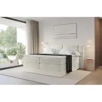 ALTDECOR Boxspringbett - H3/H4 Matratze und Topper - EVON KING - 160x200 - Creme - Doppelbett, Boxbett, Polsterbett mit Bettkasten mit Stauraum und Kopftei