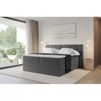 ALTDECOR Boxspringbett - H3/H4 Matratze und Topper - EVON KING - 140x200 - Grau - Doppelbett, Boxbett, Polsterbett mit Bettkasten mit Stauraum und Kopftei