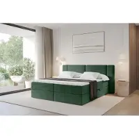 ALTDECOR Boxspringbett - H3 Matratze und Topper - EVON - 140x200 - Grün - Doppelbett, Boxbett, Polsterbett mit Bettkasten mit Stauraum und Kopftei