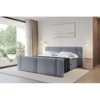 ALTDECOR Boxspringbett mit Fußteil - H3 Matratze und Topper - EVON-Z - 140x200 - Grau - Doppelbett, Boxbett, Polsterbett mit Bettkasten mit Stauraum und Kopftei