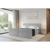 ALTDECOR Boxspringbett mit Fußteil - H3 Matratze und Topper - EVON-Z - 140x200 - Grau - Doppelbett, Boxbett, Polsterbett mit Bettkasten mit Stauraum und Kopftei