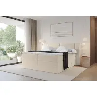 ALTDECOR Boxspringbett - H3/H4 Matratze und Topper - EVON KING - 120x200 - Dunkelbeige - Doppelbett, Boxbett, Polsterbett mit Bettkasten mit Stauraum und Kopftei