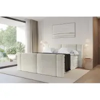 ALTDECOR Boxspringbett mit Fußteil - H3/H4 Matratze und Topper - EVON-Z KING - 160x200 - Creme - Doppelbett, Boxbett, Polsterbett mit Bettkasten mit Stauraum und Kopftei