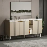 Homidea KARYA Konsole – Kommode – Sideboard – TV Board – mit 3 Türen in modernem Design 150 x 81.8 x 41.8 cm (Konsole - Beige/Marmor)