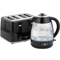 Novzep 1,7L 2200W Schnellkoch-Wasserkocher und 4-Scheiben-Toaster-Set mit Kalkfilter, Schwarz