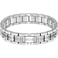 BOSS Gliederarmband "EMBLEM", edelstahlfarben, Armbänder, Herren, 21cm, Edelstahl, Gliederarmband