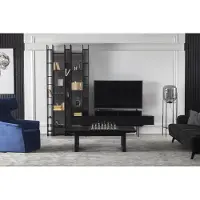 AEA Schwarze Wohnwand Hochwertige Schrank Wände Luxus Anbau Wand Couchtisch 2tlg