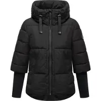 NAVAHOO Damen Winterjacke Lotusherz | Steppjacke kurz mit Kapuze | warm & bequem | Schwarz | Größe 40 – L