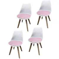 HTI Esszimmerstuhl 4er Set Weiß mit Kunstledersitz Atlanta Rosa mit Ornament