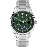 Jacques Lemans Quarzuhr "Derby", grün (silberfarben, grün, grün), Armbanduhren, Herren, silberfarben, Quarzuhr, Armbanduhr, Herrenuhr, Edelstahlarmband, analog, Wochentag, Mondphase