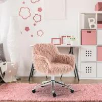 OKWISH Frauen-Bürostuhl Drehbürostuhl mit silbernem Metallfuß,Arbeitsstuhl höhenverstellbar Schreibtischstuhl Friseurstuhl mit Rückenlehne und Armlehnen,Rosa+Silber