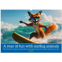 CALVENDO Ein Jahr voller Spaß mit surfenden Tieren (Wandkalender 2027, Format DIN A2, Querformat), 12-Monats-Wandkalender