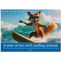 CALVENDO Ein Jahr voller Spaß mit surfenden Tieren (Schreibtischkalender 2027, DIN A5, Querformat), 12-Monats-Schreibtischkalender
