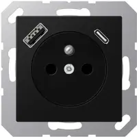 JUNG A1520F-15CASWM Steckdose, französisch/belgisches System, 16 A 250 V ~, mit USB-Ladegerät, 1 x Typ A + 1 x Typ C, Safety Plus, Serie A