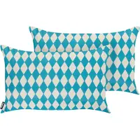 Beliani Gartenkissen 2er Set Türkis Stoffbezug mit Füllung Rechteckig 30x50 cm Kariert Zweifarbig Retro-Design Dekokissen für Draußen Outdoor